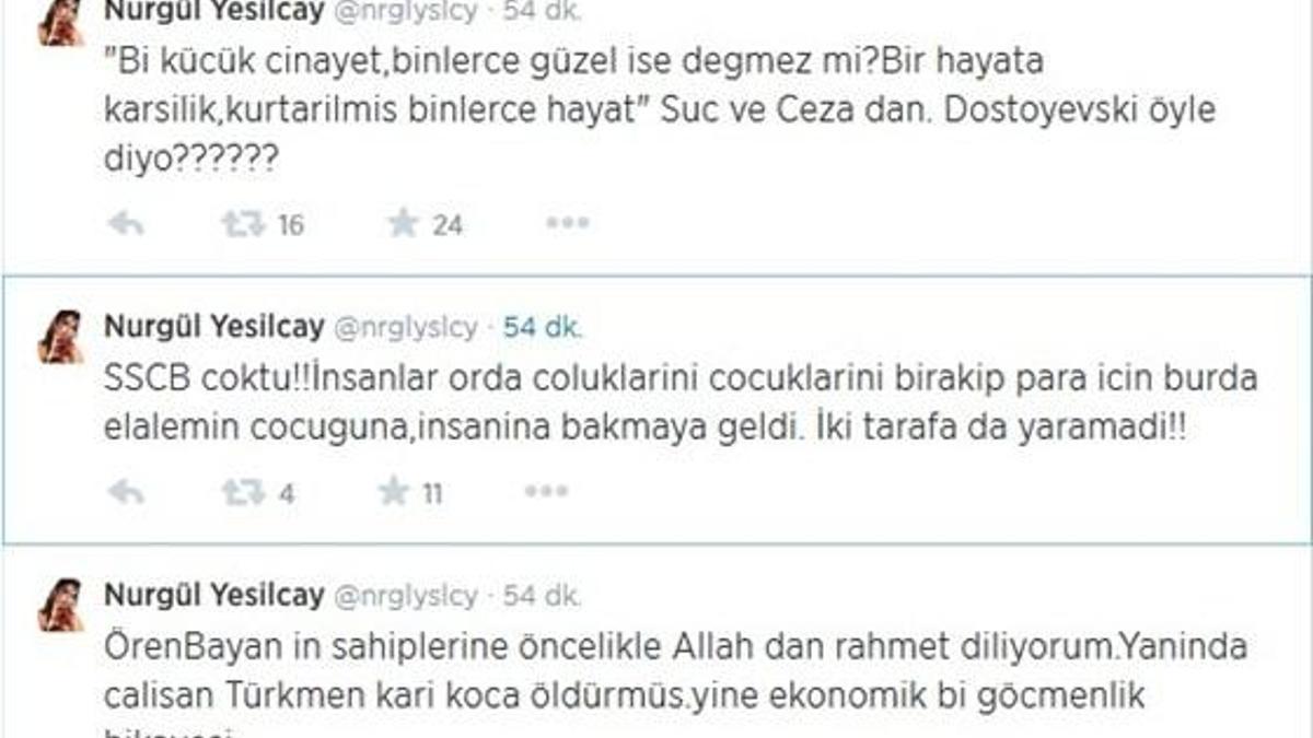 Nurgül Yeşilçay'dan tepki çeken tweet