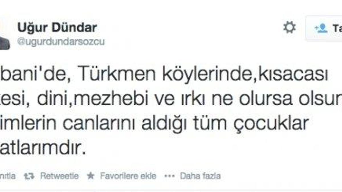 Uğur Dündar'dan Kobani tweeti