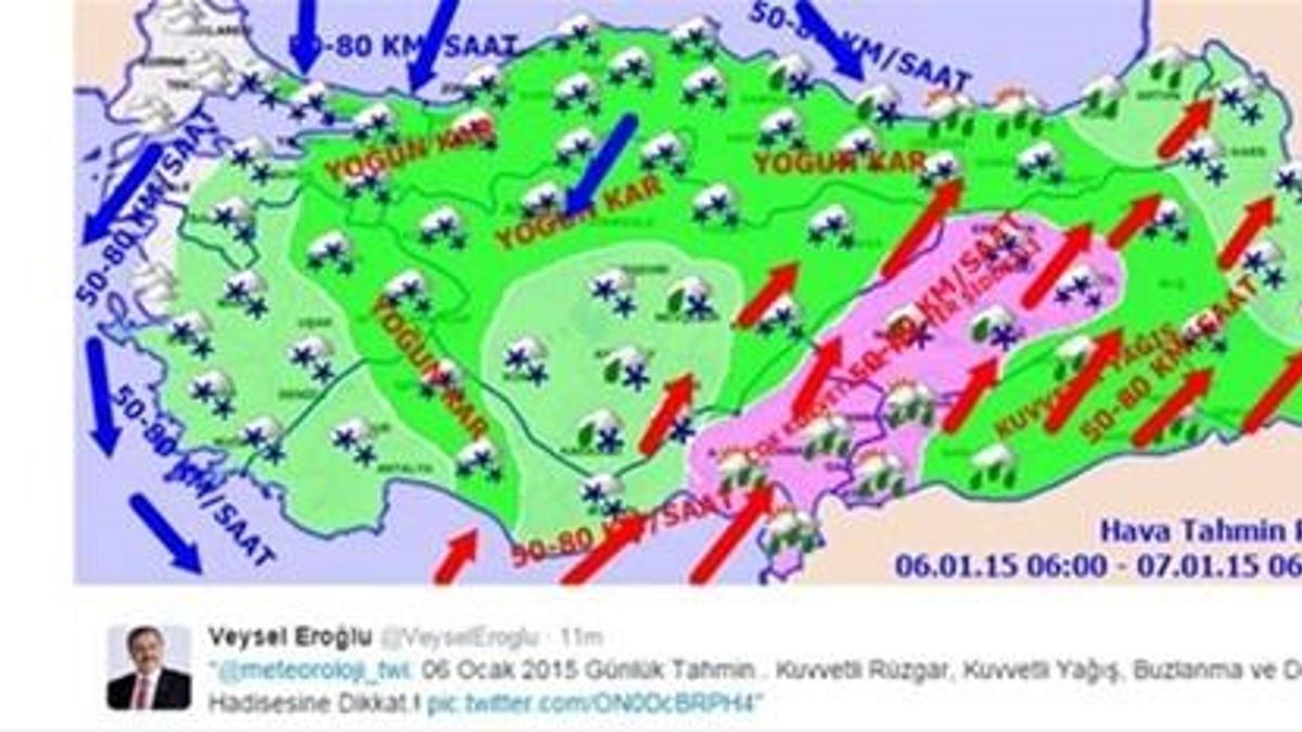 Bakan Twitter'dan kar uyarısı yaptı