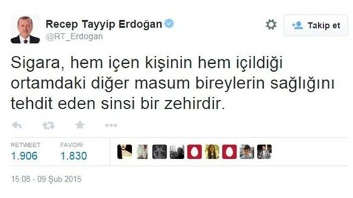Cumhurbaşkanı Erdoğan'dan sigara karşıtı tweet