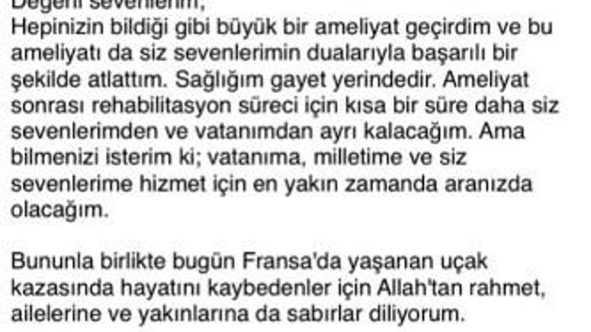 İbrahim Tatlıses'ten ameliyat sonrası ilk açıklama