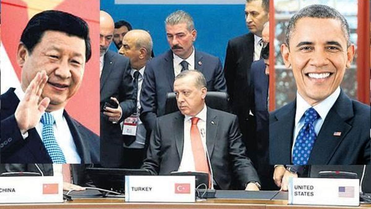 Sağında Cinping solunda Obama
