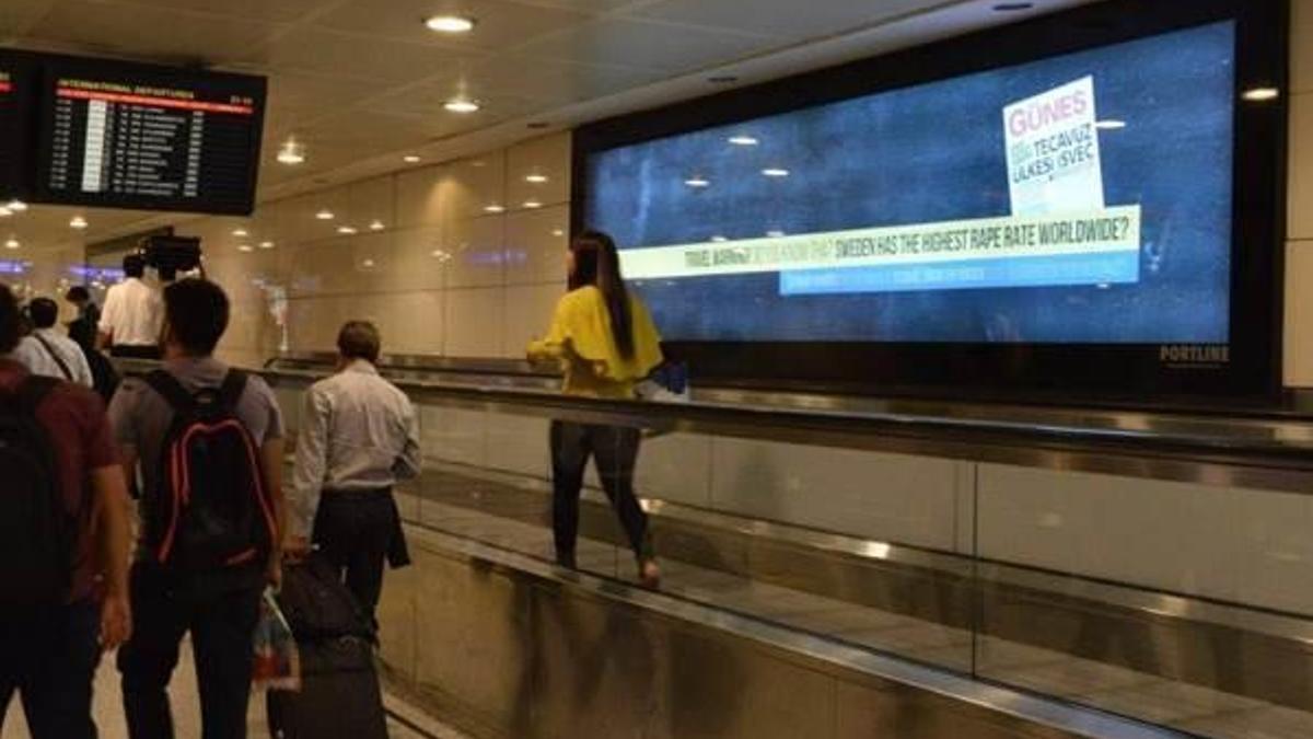 İsveç'in istismar yalanına Atatürk Havalimanı'nda panolu yanıt!