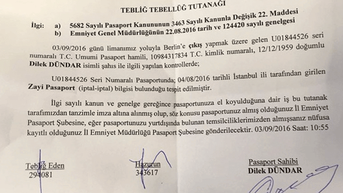 Dilek Dündar'ın pasaportuna el konuldu