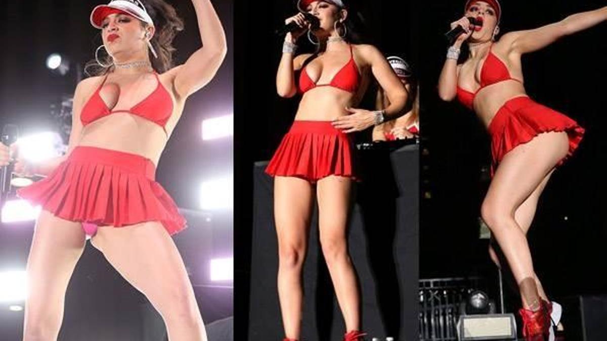Tenis eteği ve bikiniyle konser verdi!