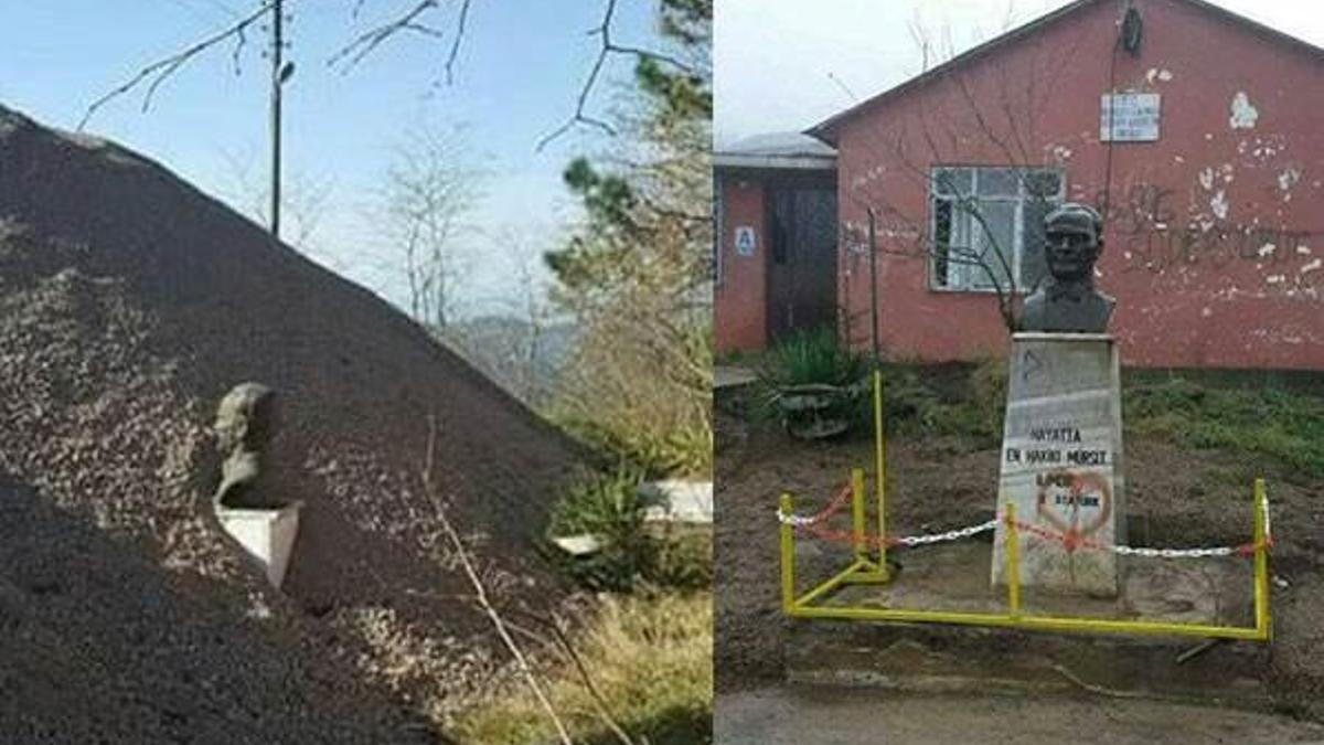 Atatürk büstü kaidesi üzerine çakıl dökülmesi tepki gördü