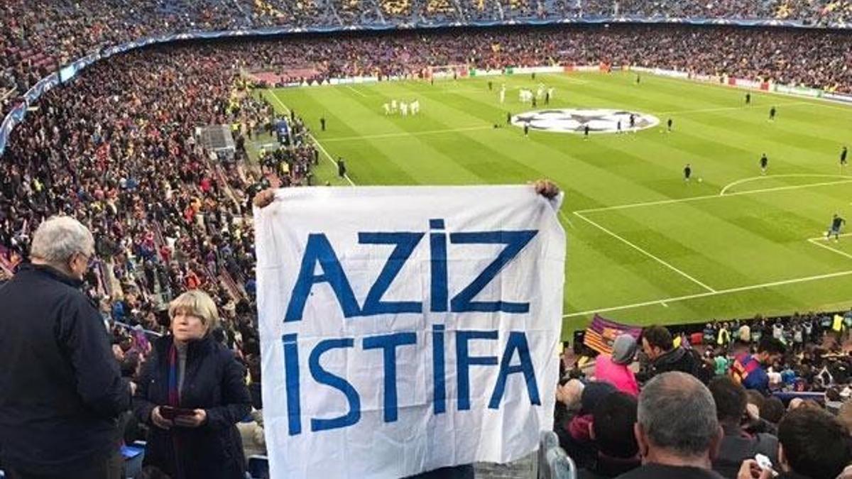Camp Nou'da Aziz Yıldırım pankartı!