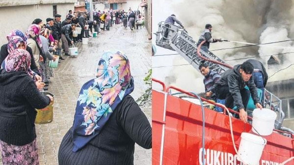 Mahalleli yangını söndürmek için seferber oldu