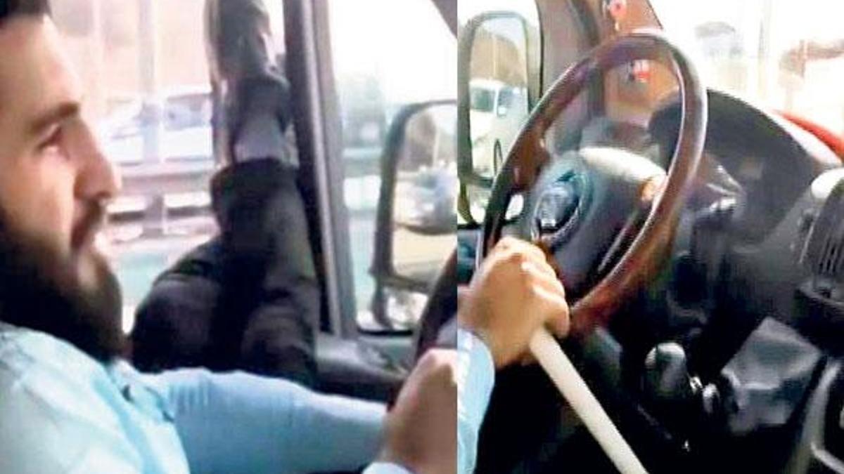 Trafik magandası köprüden böyle geçti
