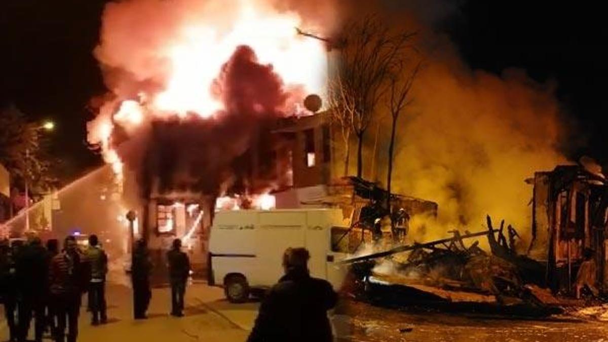 Flaş... 2 katlı tarihi ahşap bina alev alev yandı