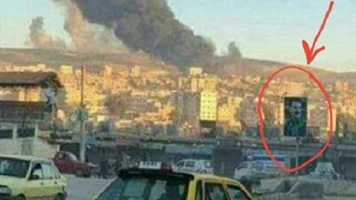 Bombalanan Afrin'den ilk kare: Öcalan posteri dikkat çekti