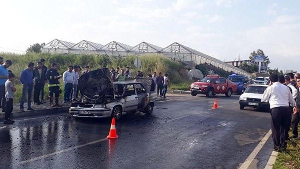Araç alev topuna döndü sürücü baygınlık geçirdi