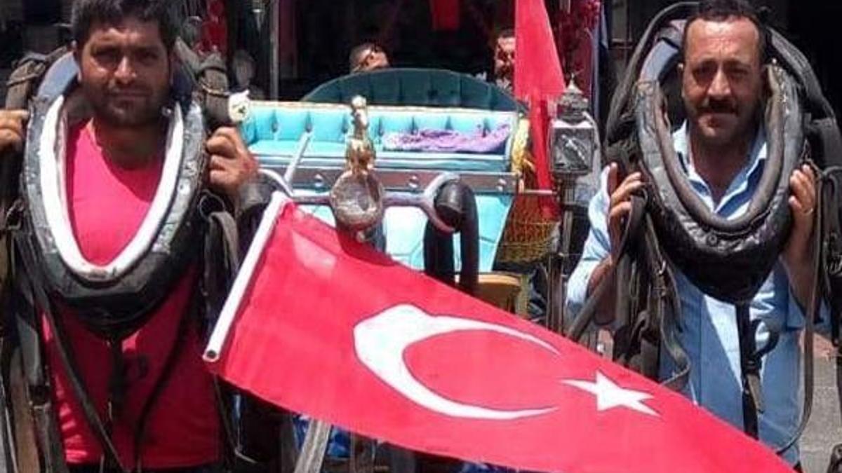 Faytonculardan koşum takımlı protesto!