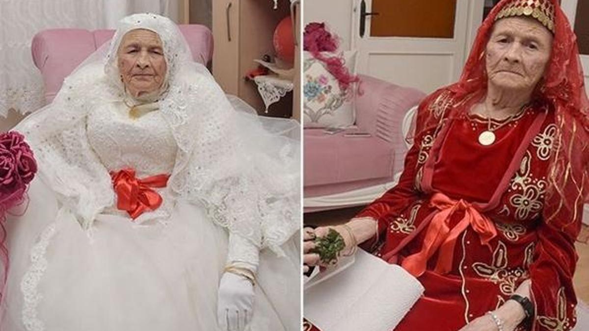 89 yaşındaki Halime Nine kına yaktı, gelinlik giydi