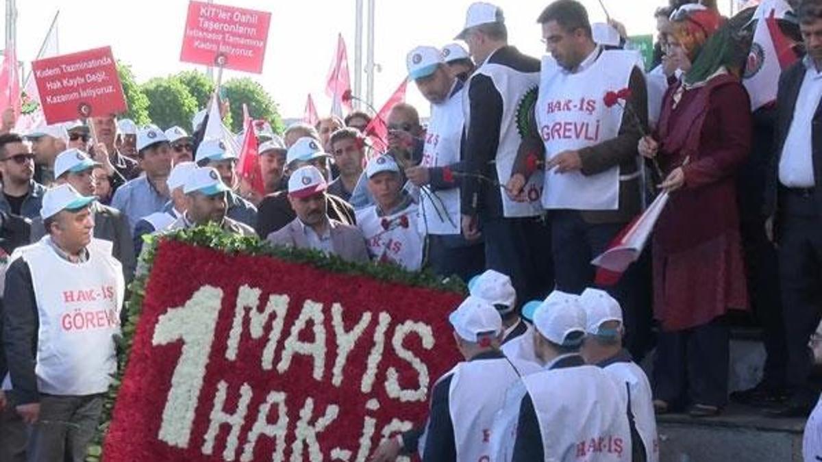 Taksim'de 1 Mayıs! İşçiler Kazancı Yokuşu'na çelenk bıraktı