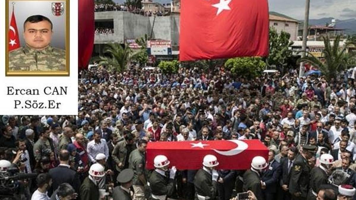 Gabar'da şehit düşen Sözleşmeli Er Ercan Can, Hatay'da toprağa verildi