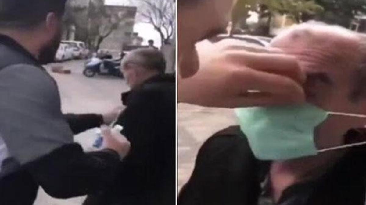 Yaşlı adamı yolda zorla durdurup maske taktılar!