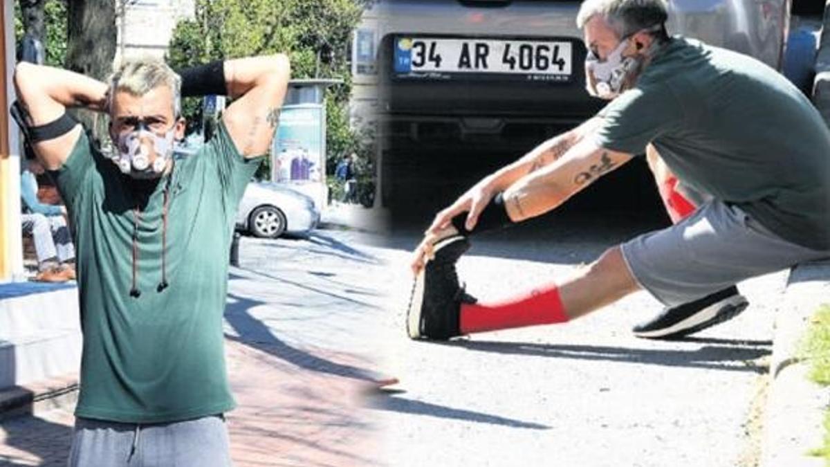 Bin liralık maskeyle kaldırımda spor