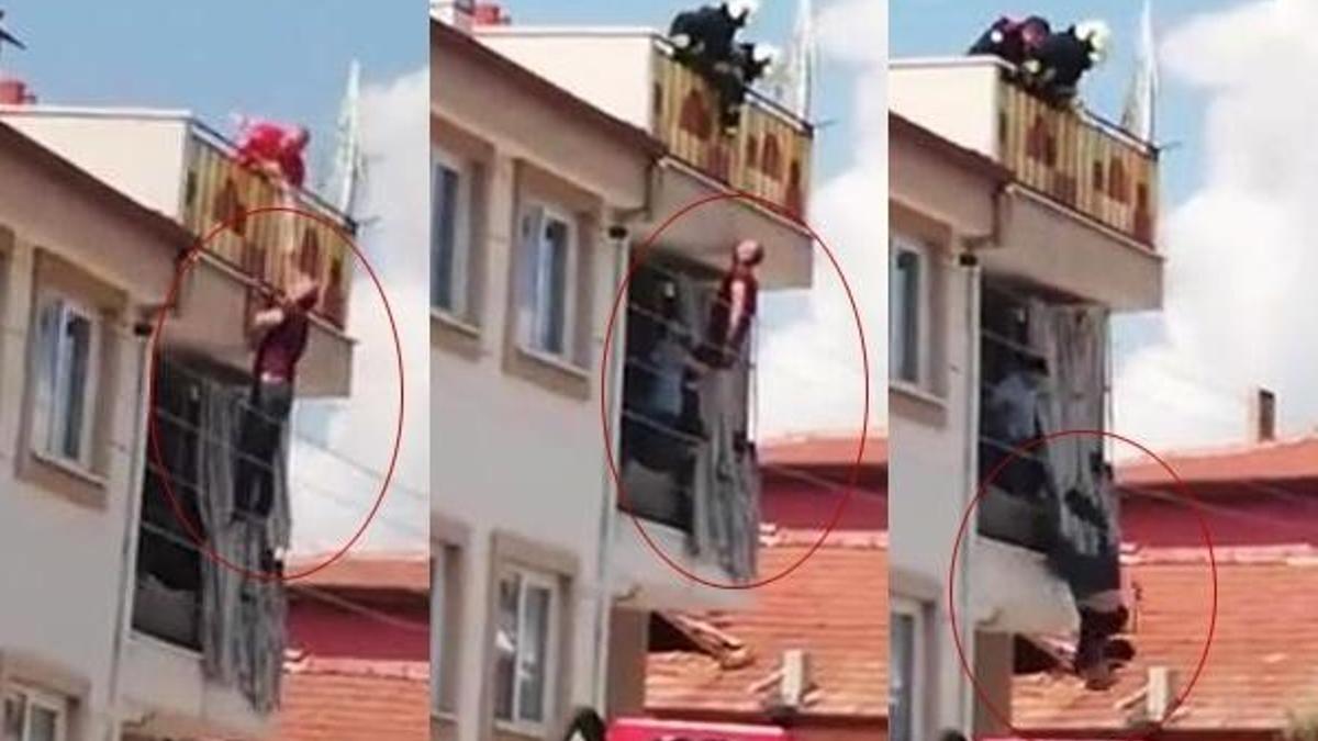 Panik anları... Halat koptu, 10 metreden böyle düştü!