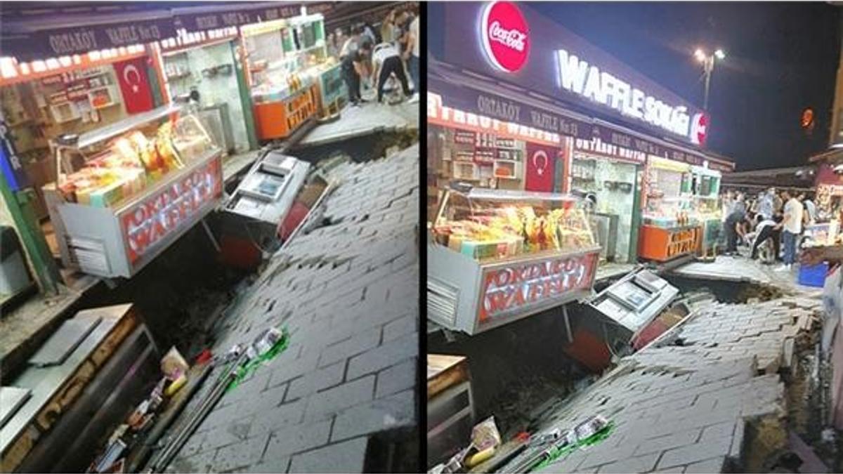 Ortaköy'de kumpircilerin olduğu sokakta çökme