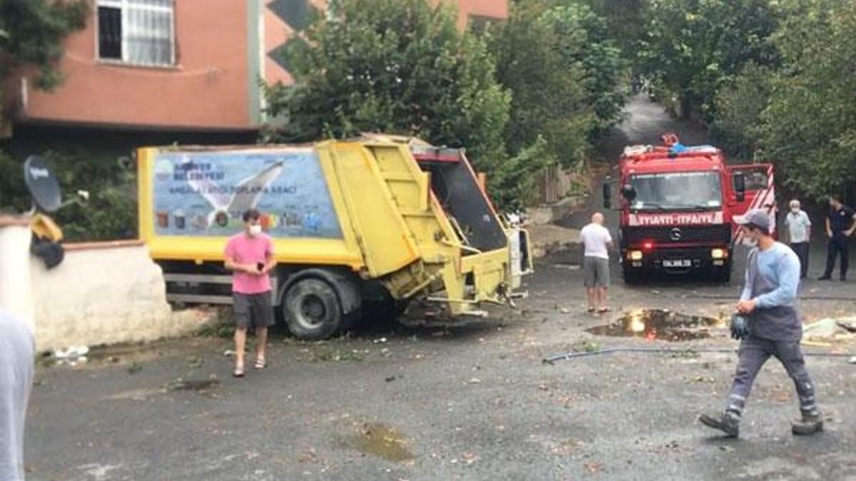 Sarıyer'de çöp kamyonu evin bahçesine girdi