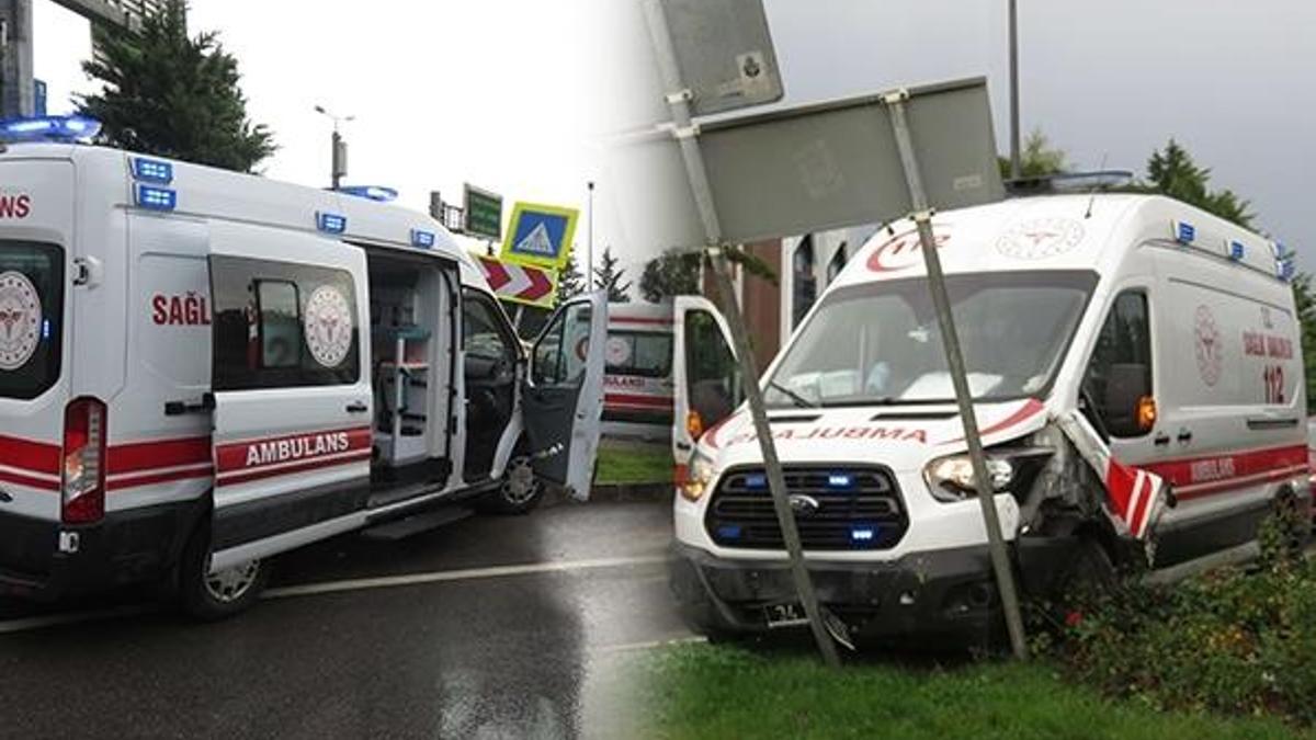 İstanbul'da yağış etkili oldu; ambulans kaygan yolda refüje çıktı