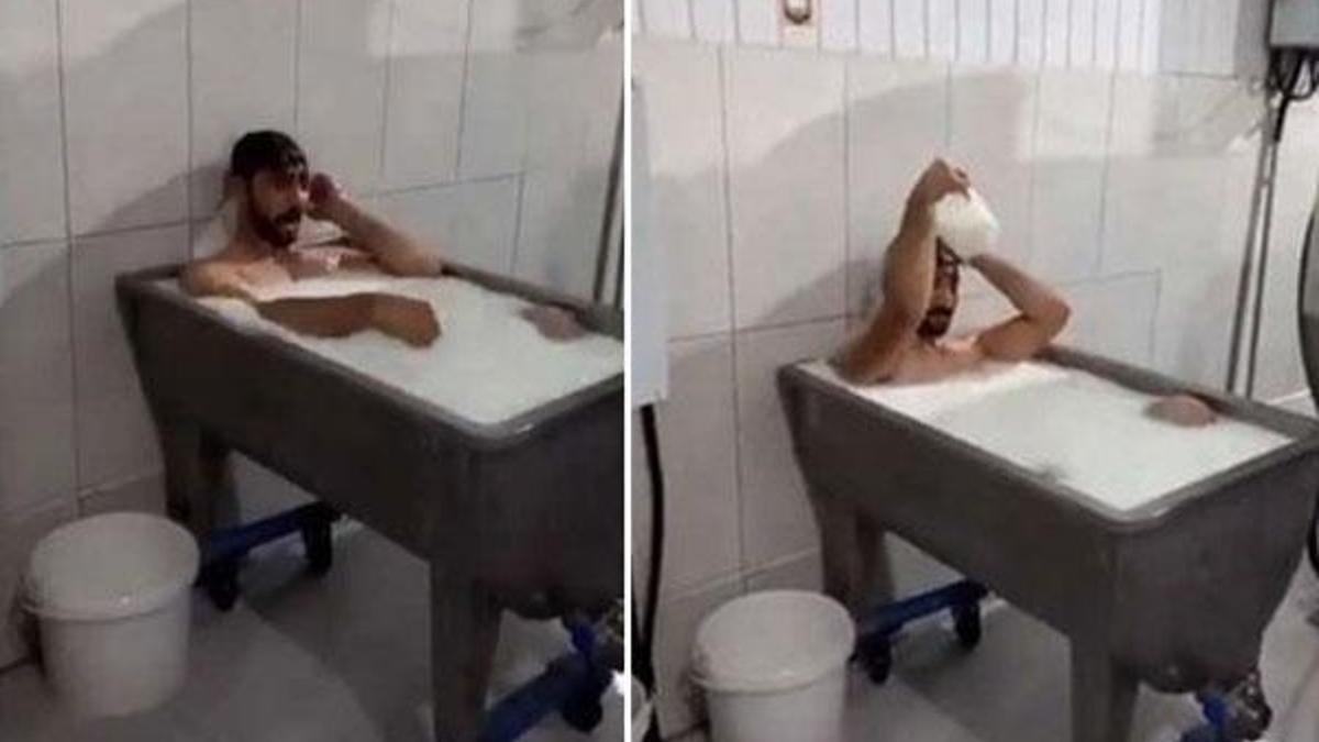 Süt banyosu yaptı! Mide bulandıran görüntü sonrası bakanlık harekete geçti