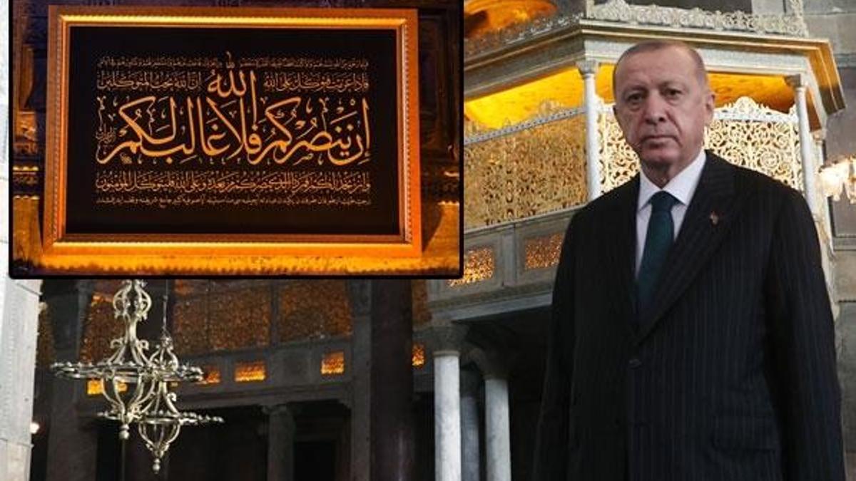 Cumhurbaşkanı Erdoğan Ayasofya Camisi'ne hat tablosu bağışladı