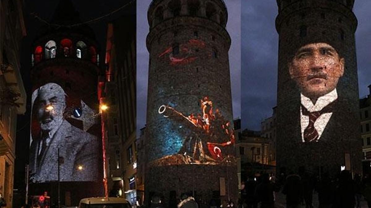 İstiklal Marşı'nın kabulünün 100'üncü yılına özel Galata Kulesi'nde gösteri