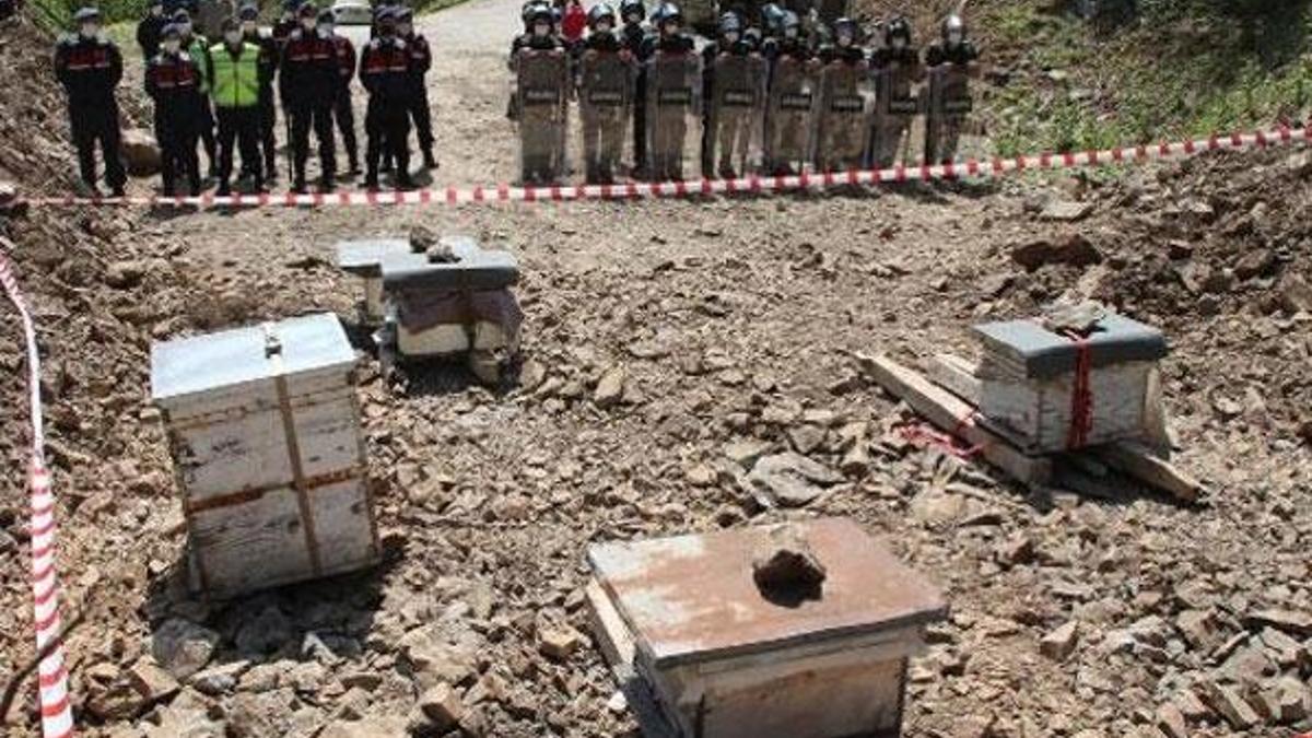 Rize'de taş ocağı karşıtları, arı kovanları ile yolu kesti