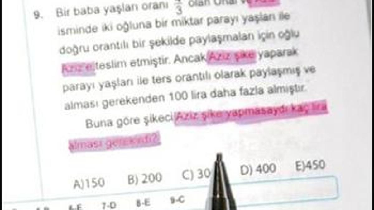 YGS'ye hazırlık soru kitapçığında 'şikeli', 'Aziz'li garip soru