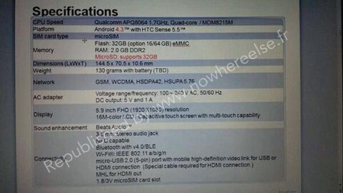 HTC One Max''in teknik özellikleri gün yüzüne çıktı