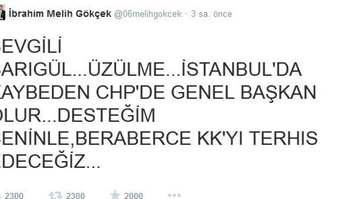 Gökçek'ten destek! 'Sevgili Sarıgül...'