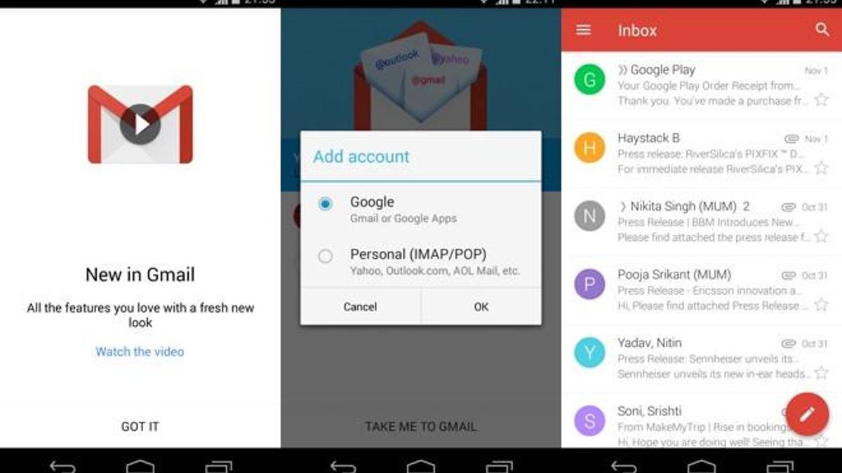 İşte Materyal Tasarıma sahip Gmail uygulaması