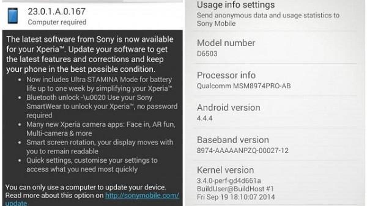 Xperia Z2, Android 4.4.4'e kavuştu
