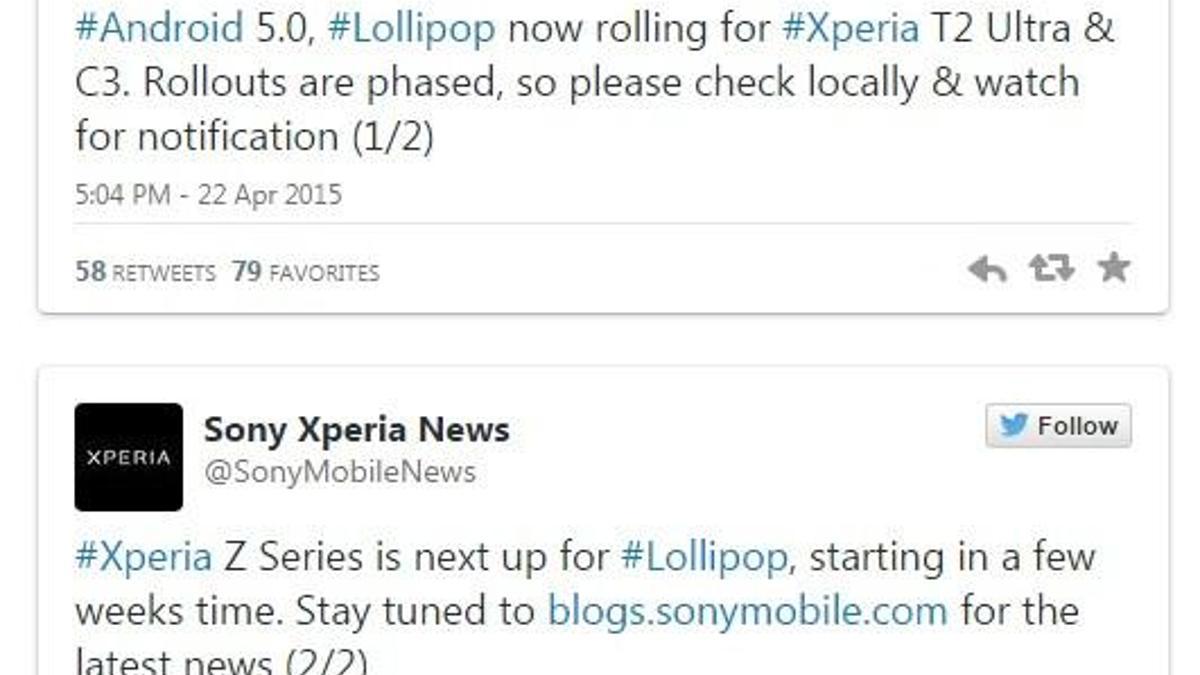 Sony bu defa Xperia C3 ve Xperia T2 Ultra için Lollipop güncellemesini başlattı