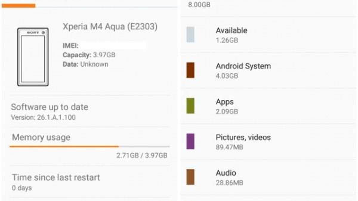 Xperia M4 Aqua'nın 8GB'lik sürümünde bellek sıkıntı yaşanıyor