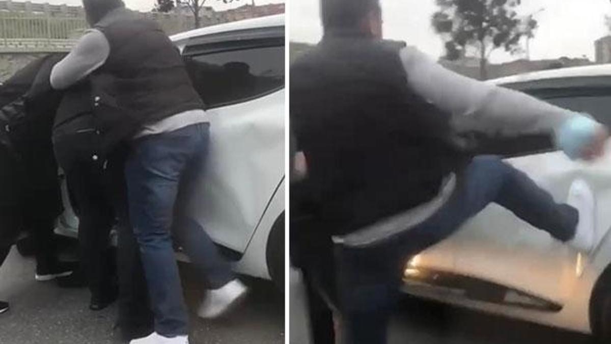 Ümraniye'de tartıştıkları sürücünün otomobilini tekmelediler