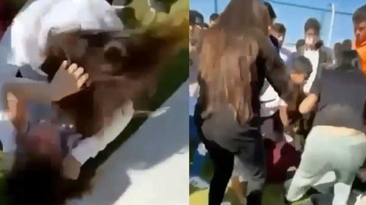 Liseli kızlar saç saça kavga etti, arkadaşları ayırmak yerine video çekti