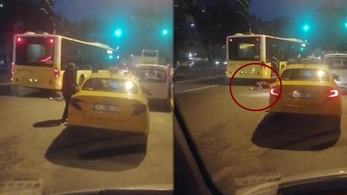 Taksici dehşeti! Kadın otobüsün altında kalmaktan son anda kurtuldu