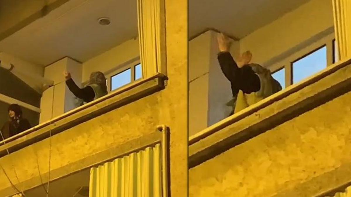 Asker eğlencesi sırasında balkonda çılgınca dans eden kadının videosu olay oldu!