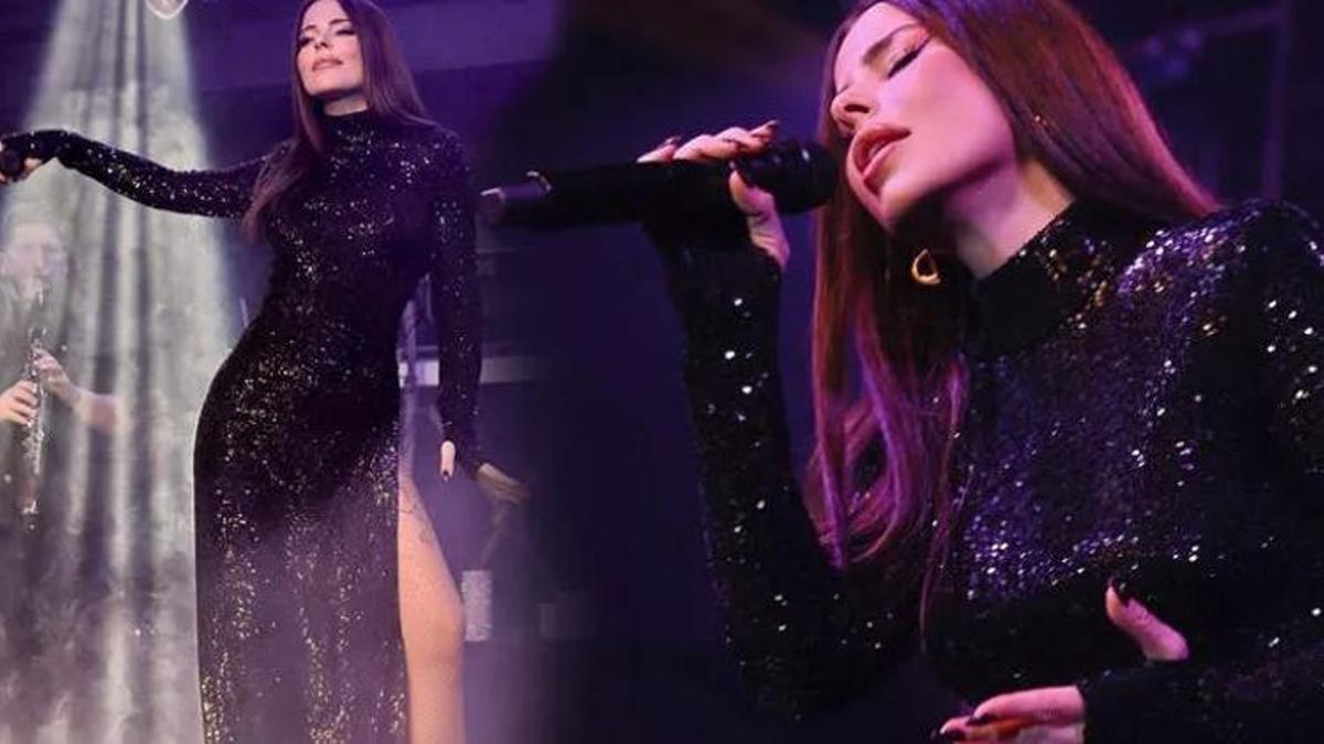 Simge Sağın yırtmaçlı elbisesiyle geceye damga vurdu!