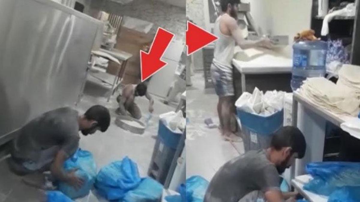 Fırında skandal görüntü! Yere dökülen unlardan lavaş yaptı
