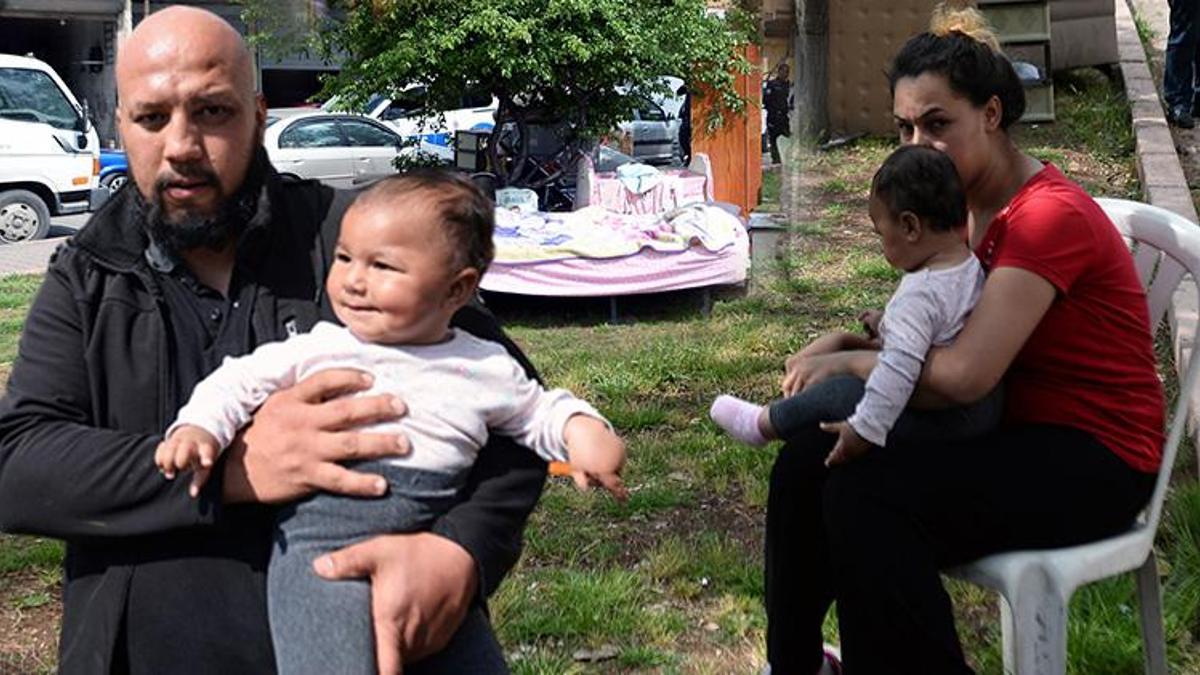 Evden çıkartılan çift, 9 aylık bebekleriyle parka sığındı