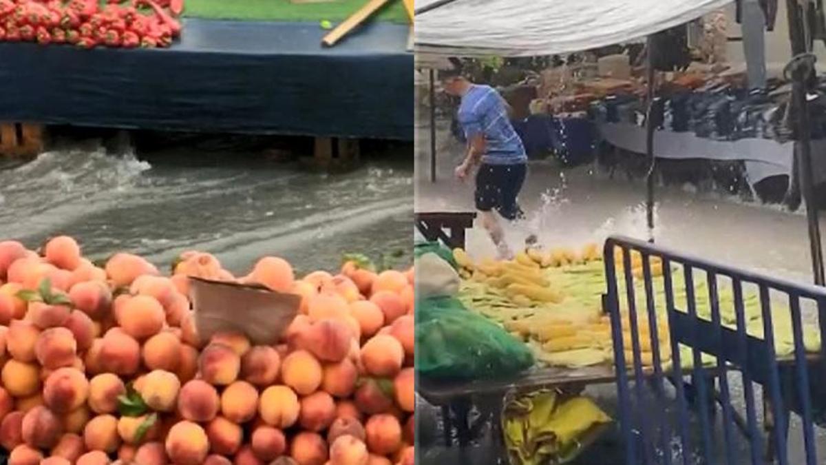 Küçükçekmece'de pazarı su bastı: Esnaf yağmurun dinmesini bekledi