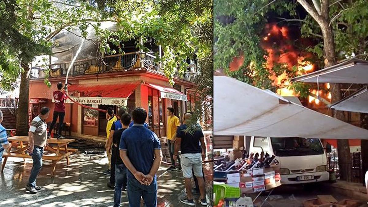 Çay bahçesinde yangın çıktı! Pazar yerine sıçramadan söndürüldü