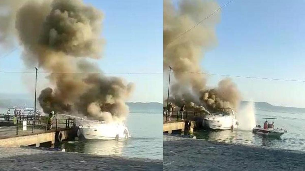 Limana bağlı tekne alev alev yandı