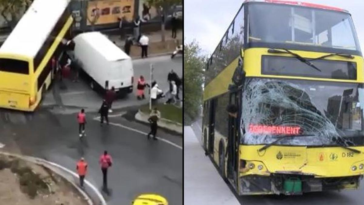 Başakşehir'de reklam panolarına çarpan İETT otobüsünün şoförü yaralandı