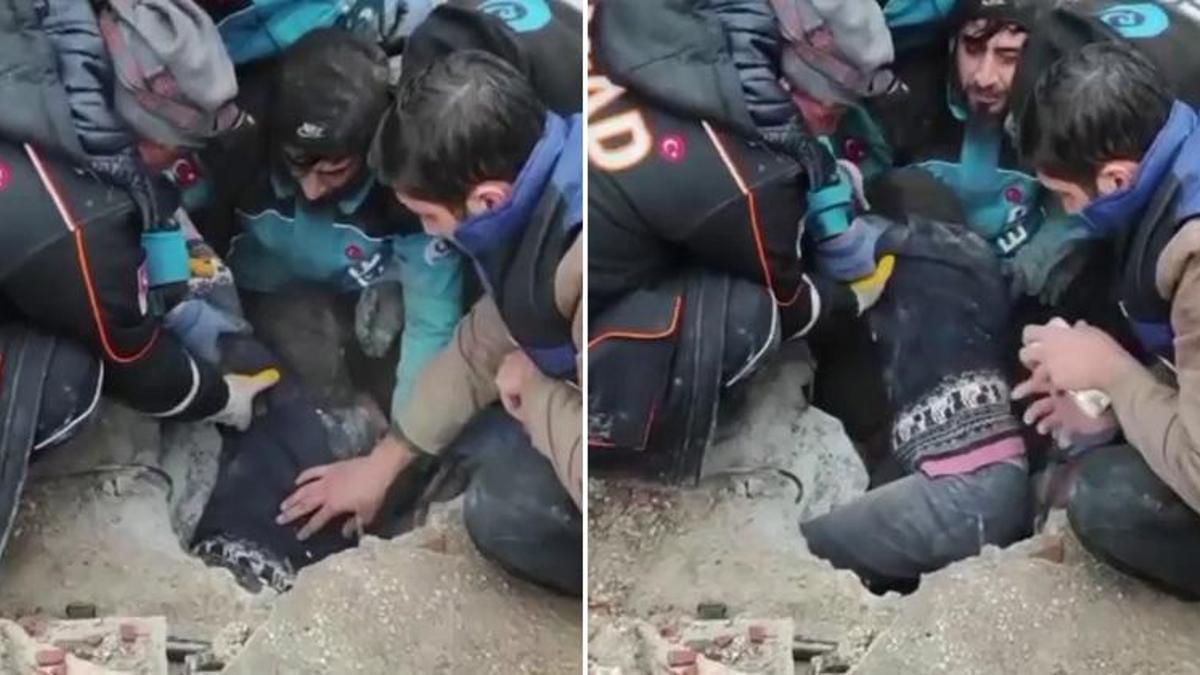 8 saat sonra bir kız çocuğu enkazdan çıkarıldı
