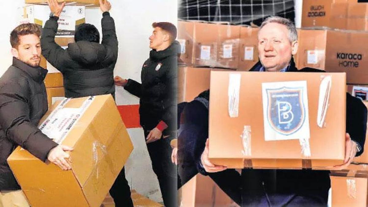 Başkanlar koli taşıyor futbolcular tırlara yüklüyor